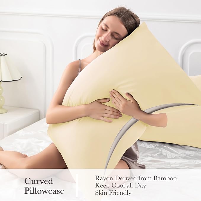 Curved Pillow Case Queen Size, Side Sleeper Pillow Cases Cover Cooling Rayon - Image 4