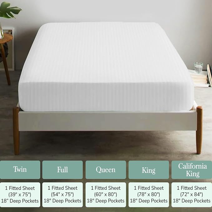 Feather & Stitch 1 Piece Fitted Sheet Full Size, 100% Cotton Damask Sateen Weave - Image 6