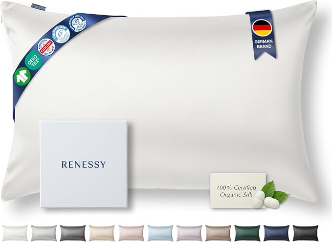 Premium Silk Pillowcase 100% Organic Mulberry Silk, 22 Momme, Grade 6A by RENESSY-GentlebyNature