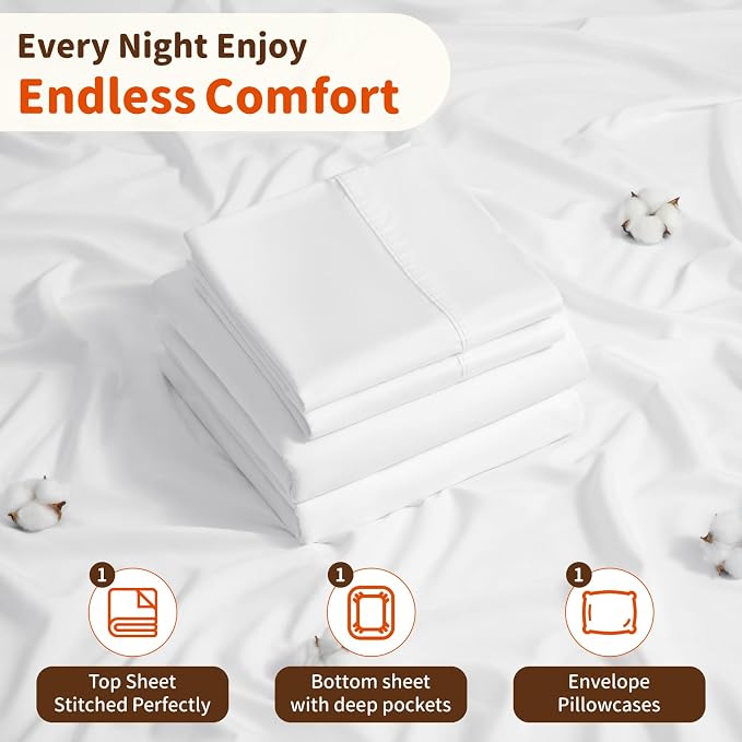 LBRO2M 1000 Thread Count 100% Egyptian Cotton Sheets Set Twin XL, 3 Piece Sets - Image 5