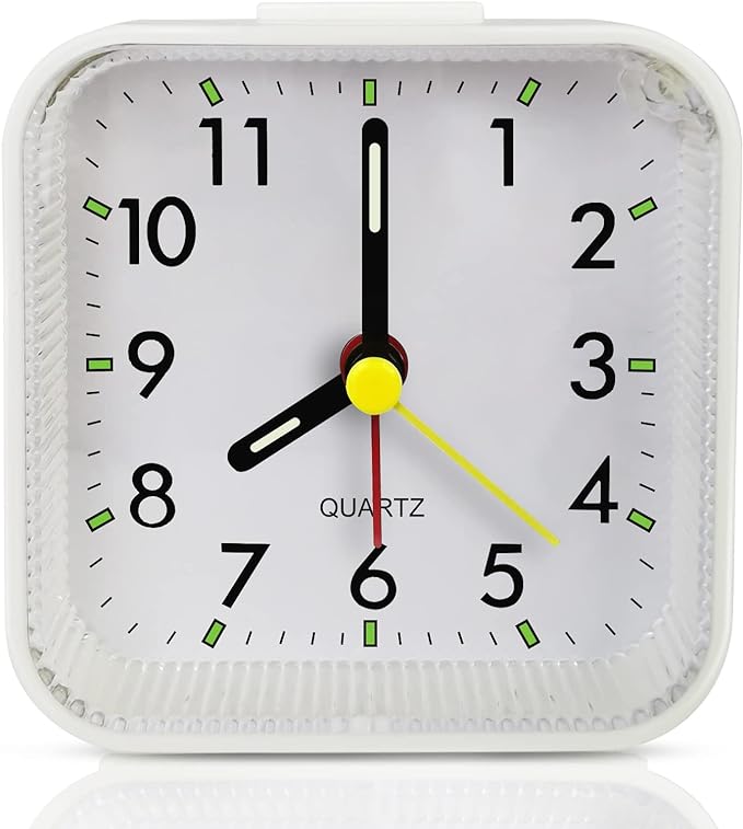 Lamisola Small White Kids Desk Battery Alarm Clock, Analog Travel Clock by AlarmClock