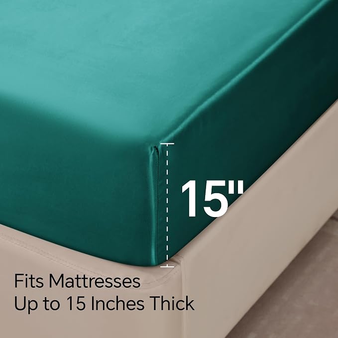 BEDELITE Satin Sheets Full Size Bed Set, Luxury Soft Teal Silky Sheet - Image 6