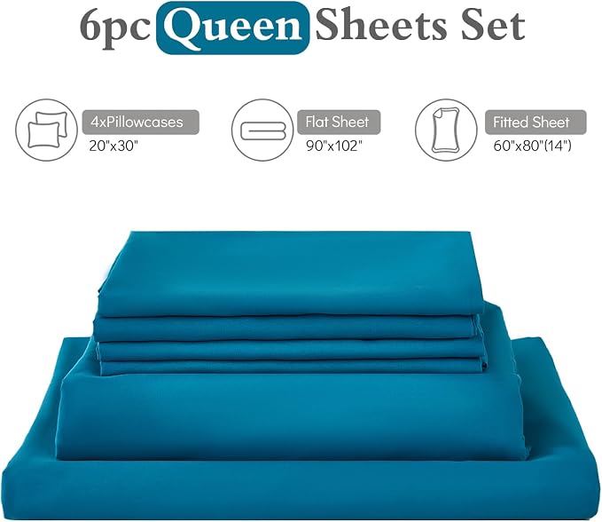 ILAVANDE Teal Queen Sheets Set 6 Piece, Hotel Luxury Super Soft 1800 Series - Image 7