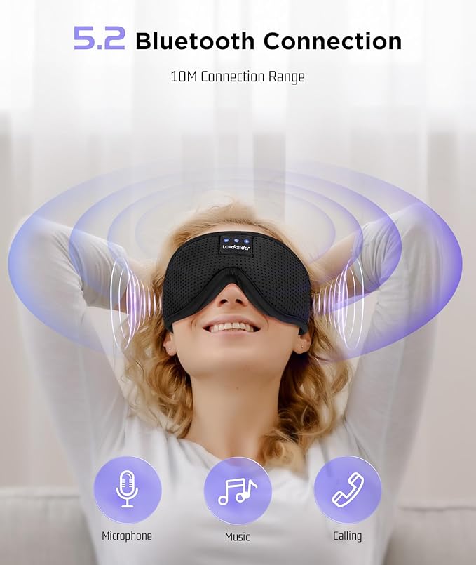 LC-dolida Sleep Mask Bluetooth Headphones Weighted Sleeping Mask 3D Eye Mask - Image 4