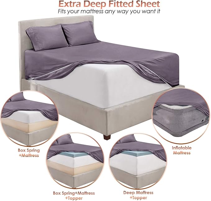 Hearth & Harbor Bed Sheets, Luxury Soft 6 Piece Bed Sheet Set Extra Deep Pocket - Image 3