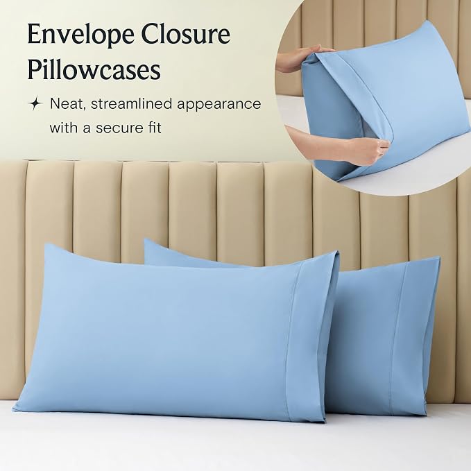 LuxClub 5 PC Split King Sheet Set, Breathable Luxury Bed Sheets, Deep Pockets - Image 8