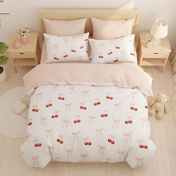 Nayoroom Pink Bow Duvet Cover Queen Size Reversible Red Cherry Duvet Cover 3 by Nayoroom