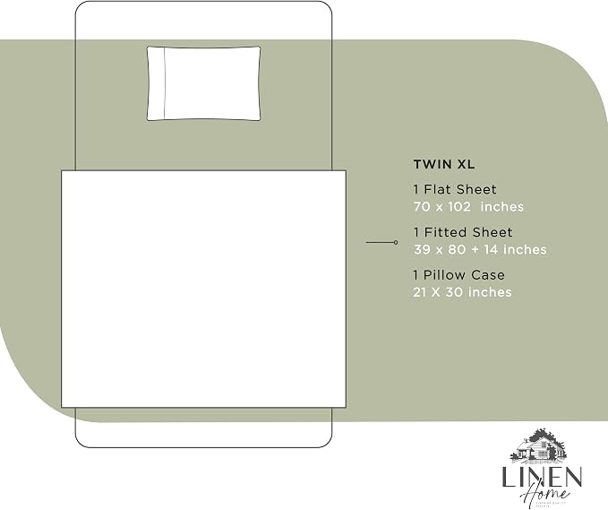 Linen Home 100% Cotton Percale Sheets Twin XL Size, Deep Pocket, 3 Pieces Set - Image 6
