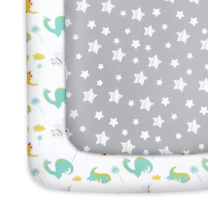 Pack and Play Sheets, 2 Pack Mini Crib Sheets, Stretchy Playard Fitted Sheet by Moonsea