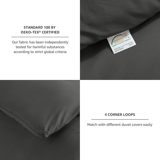 CozyLux Full Size Comforter Set Dark Grey, 3 Pieces Solid Breathable Quilted - Image 4