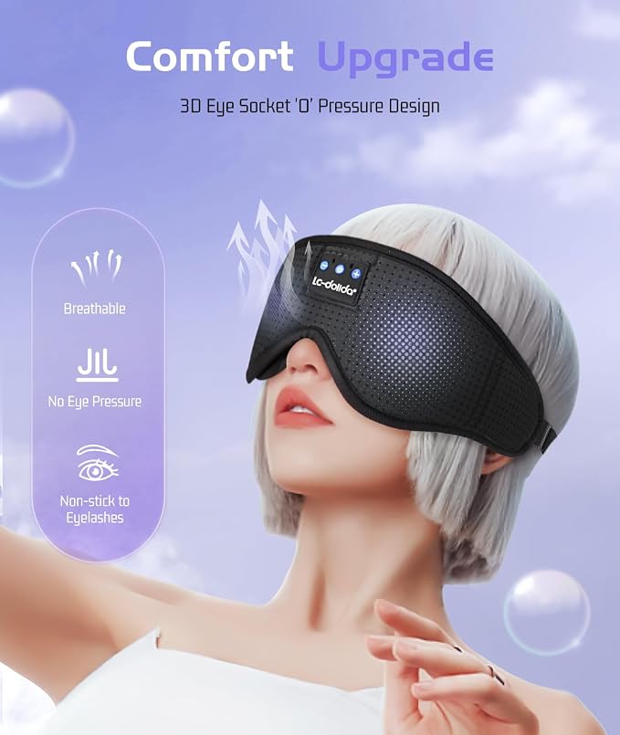 LC-dolida Sleep Mask Bluetooth Headphones Weighted Sleeping Mask 3D Eye Mask - Image 3