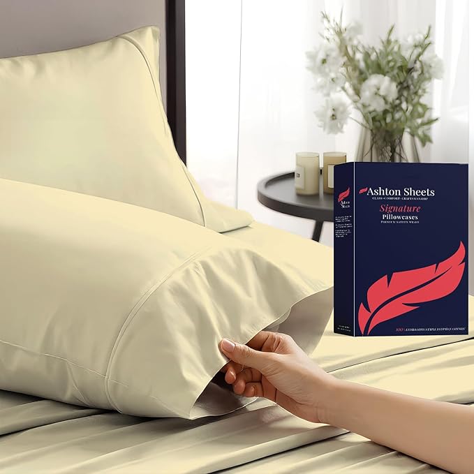 100% Egyptian Cotton Pillow Cases King Size Set of 2 by AshtonSheets