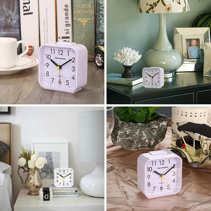 Peakeep Small Battery Operated Analog Travel Alarm Clock Silent No Ticking - Image 6