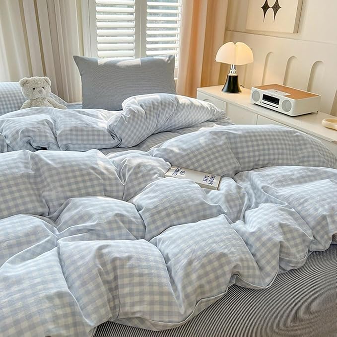 Nayoroom Gingham Duvet Cover Full Size Blue White Plaid Checkered Comforter - Image 4