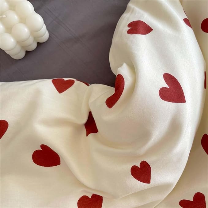Nayoroom Heart Duvet Cover Queen Size Cute Red Love Heart Printed on White - Image 7
