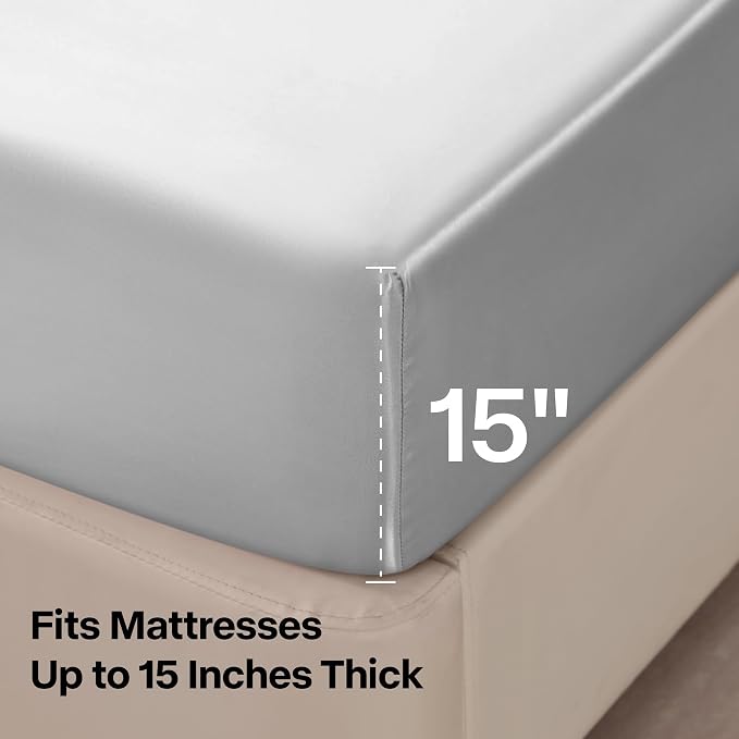 BEDELITE Satin Sheets Twin XL Size Bed Set, Luxury Soft Grey Silky Sheets - Image 5