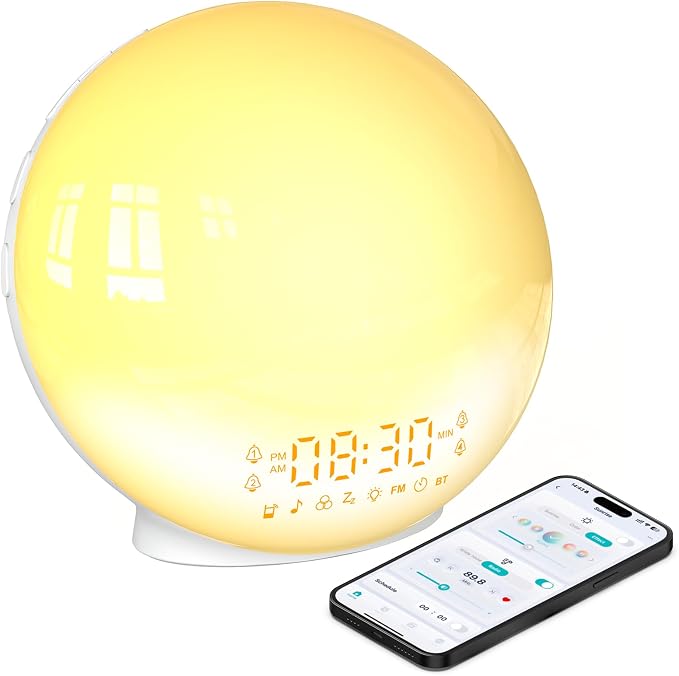 Smart Sunrise Alarm Clock with No Signup APP Control & Wake-Up Light, 4 Alarms by SmartWakeUpLightSunriseAl
