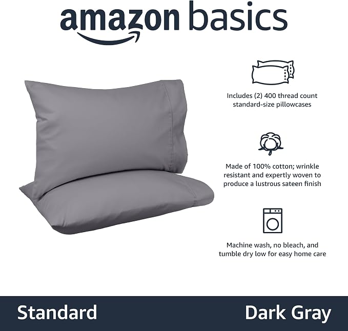Amazon Basics 400 Thread Count 100% Cotton Pillow Cases, Wrinkle Resistant - Image 2