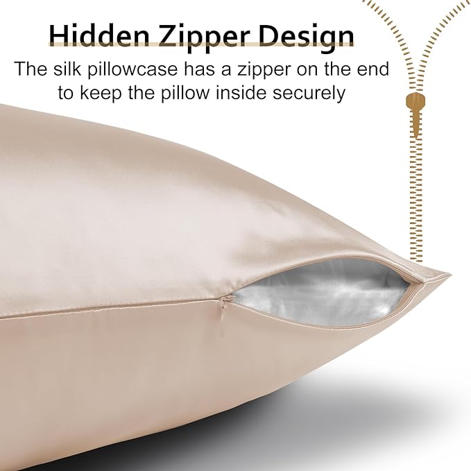 Ravmix Silk Pillow Cases with Zipper, 21 Momme Mulberry Silk Pillowcase - Image 6