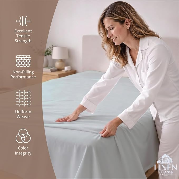 Linen Home 100% Cotton Percale 1 Flat Sheet, King Size - Image 2