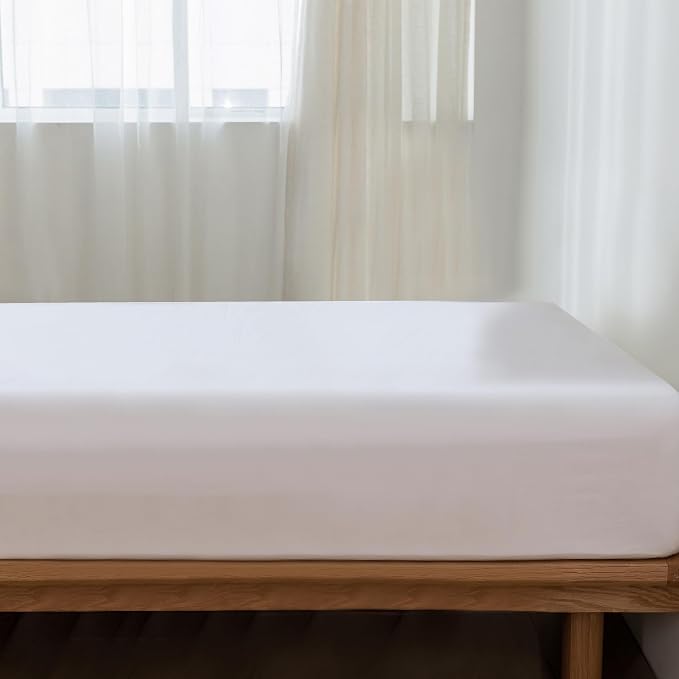 MooMee Fitted Bottom Sheet Only 100% Washed Cotton Linen Like Breathable - Image 2