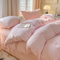 Nayoroom Gingham Duvet Cover Queen Size Pink White Plaid Checkered Comforter by Nayoroom