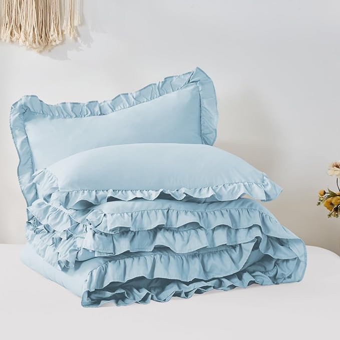 FUANNA Full Size Comforter Sets Light Blue, 3 Pieces Ruffle Full Size Bedding - Image 9