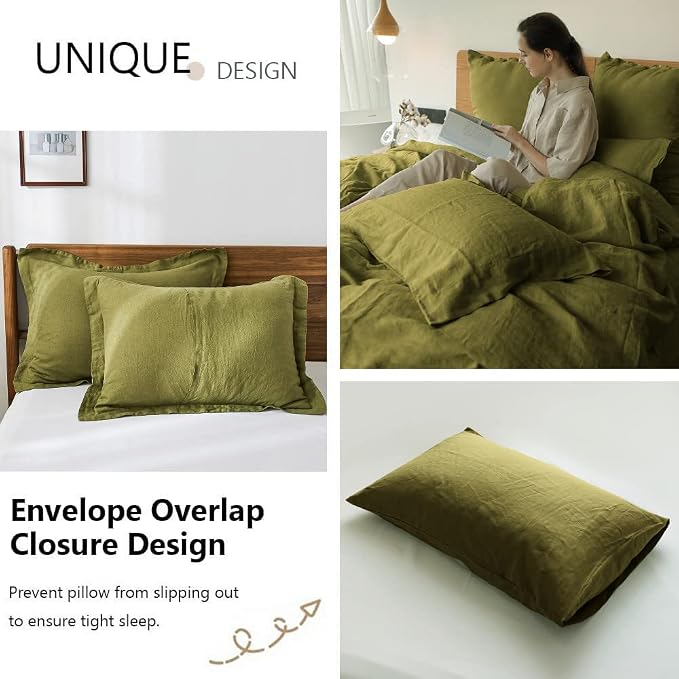Simple&Opulence 100% Washed Linen Duvet Cover Set 5pcs Basic Style Natural - Image 5