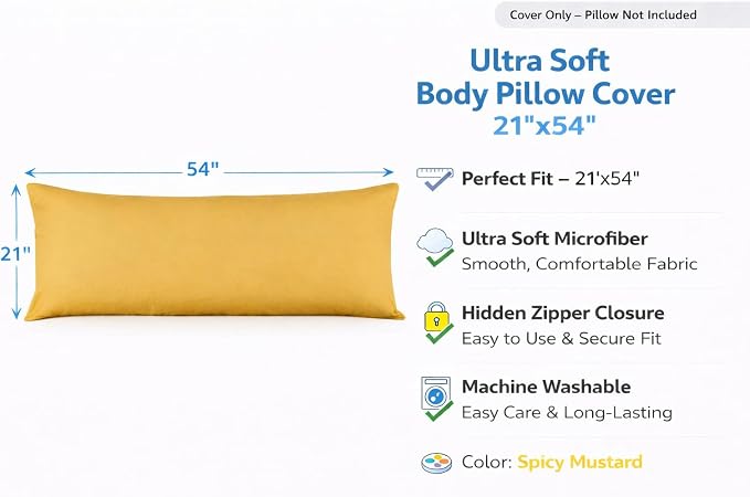 EVOLIVE Body Pillow Cover 21"x54", Ultra Soft Microfiber Pillowcase - Image 2