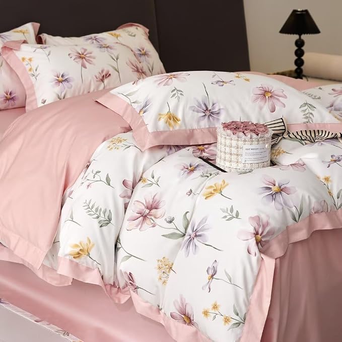 MKXI Garden Floral Duvet Cover Pink Princess Bedding White Aesthetic Duvet - Image 9