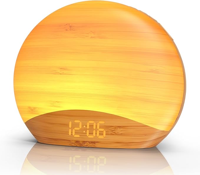 REACHER Natural Wood Grain Sound Machine Sunrise Alarm Clock，26 Nature Inspired by Reacher