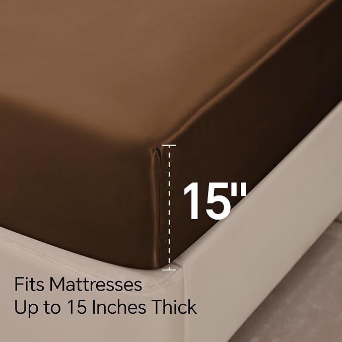 BEDELITE Satin Sheets Queen Size Bed Set, Luxury Soft Brown Silky Sheets - Image 6