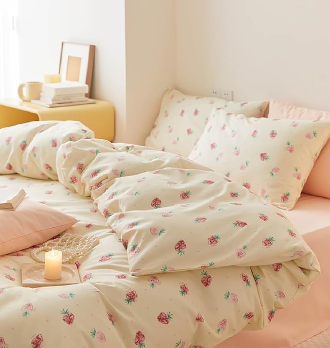 Nayoroom Strawberry Duvet Cover Set Twin Size Girls Cute Pink Strawberries by Nayoroom