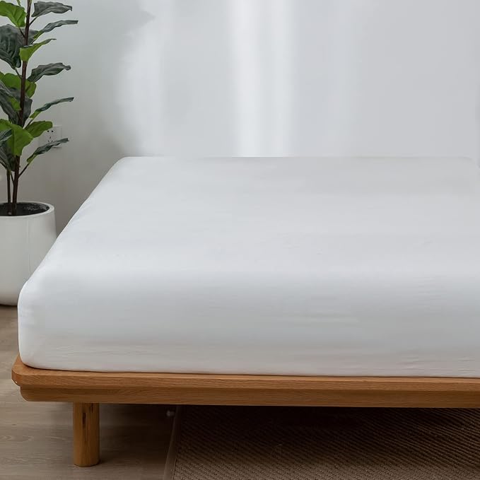 MooMee Fitted Bottom Sheet Only 100% Washed Cotton Linen Like Textured - Image 3