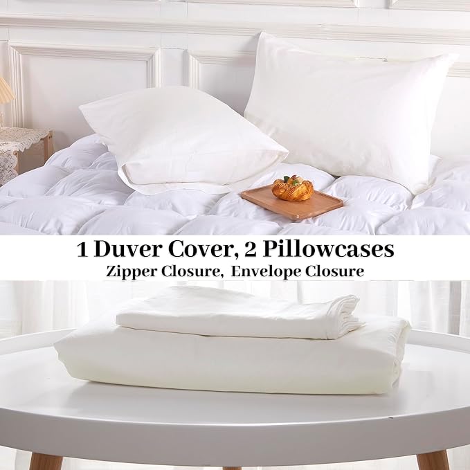 NEXHOME PRO Cotton Duvet Cover Set King Size Linen Feel White Organic Natural - Image 9
