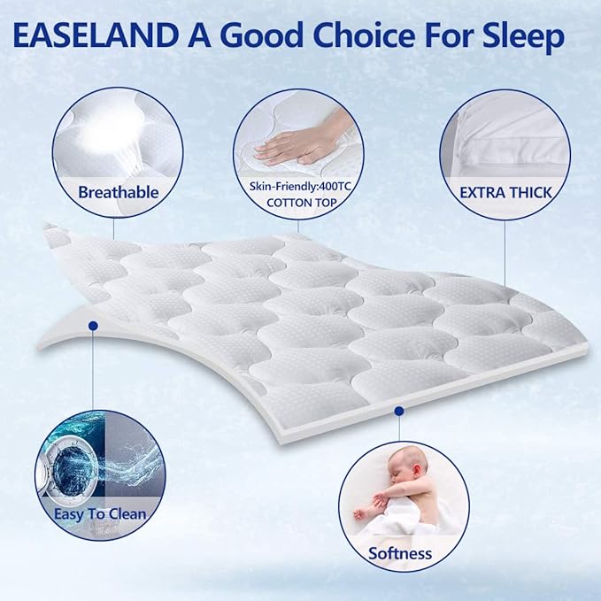 EASELAND California King Mattress Topper Pillow Top Mattress Cover Quilted - Image 2