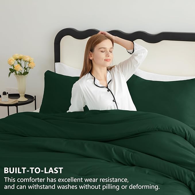 CozyLux Full Size Comforter Set Emerald Green, 3 Pieces Solid Breathable - Image 2