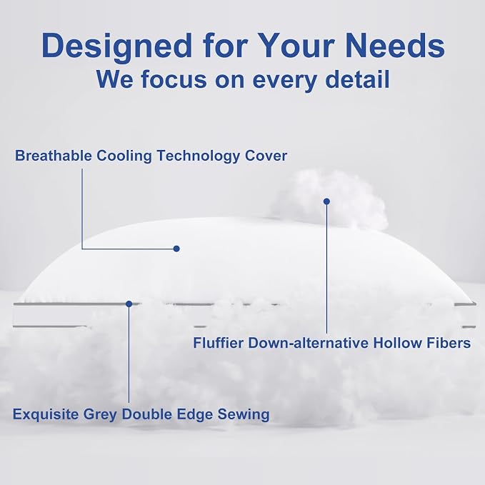 Premium Pillows Standard Size Set of 2, Fluffy and Supportive 7D Down - Image 3