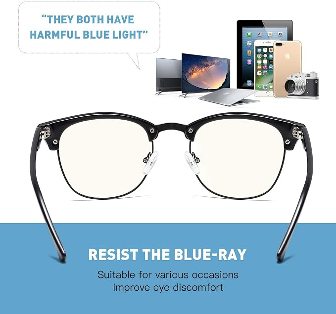 Blue Light Blocking Glasses Vintage Half Frame UV Clear Lens Anti Eyestrain - Image 6
