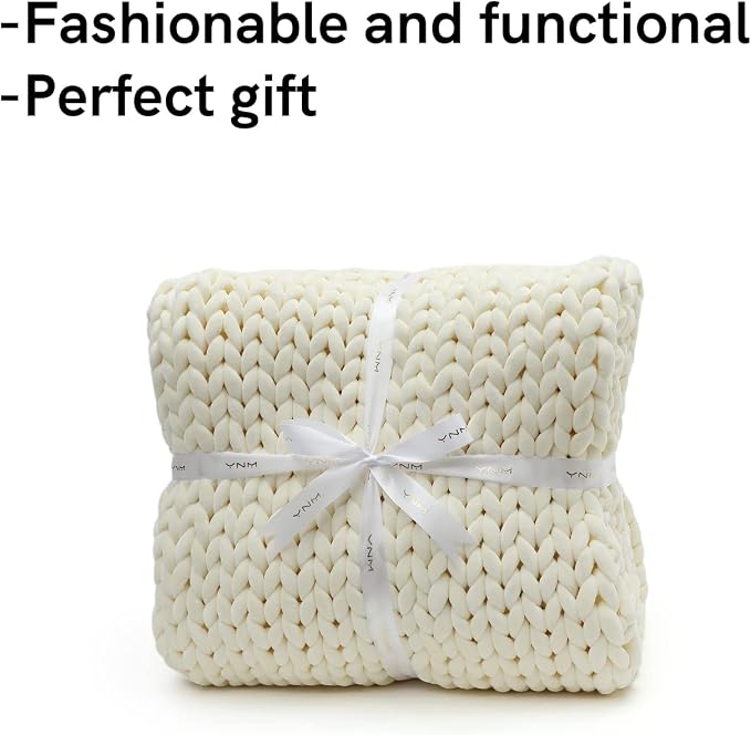 YnM Velvet Weighted Blanket, Handmade Chunky Knitted Design, Soft and Cozy - Image 4