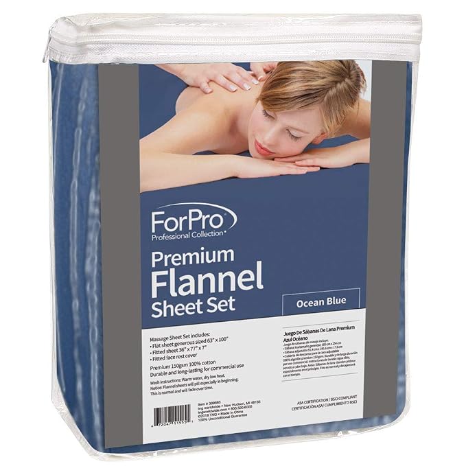 ForPro Premium Flannel 3-Piece Massage Sheet Set, Ocean Blue - Image 2