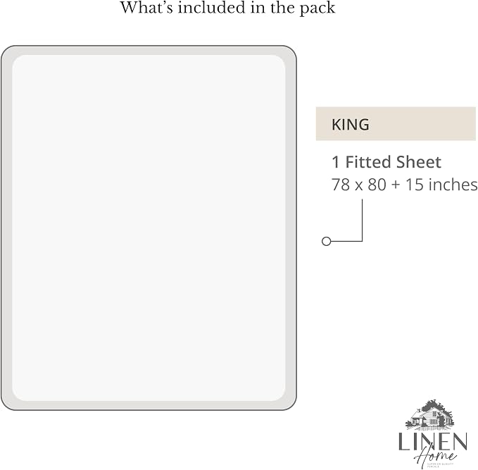 Linen Home 100% Cotton Percale Weave Fitted Sheet, King Size, Snow White - Image 6