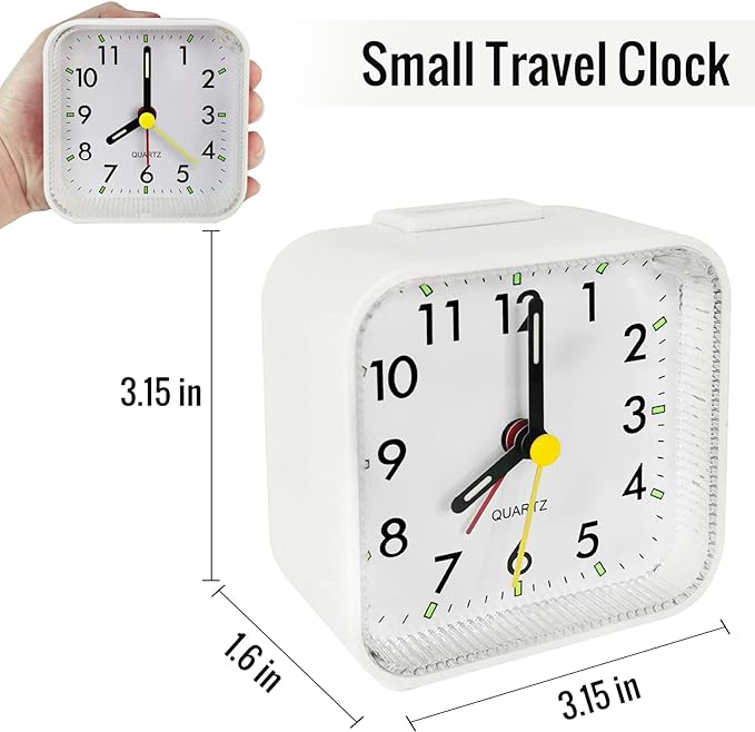 Lamisola Small White Kids Desk Battery Alarm Clock, Analog Travel Clock - Image 2