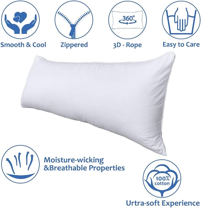 Precoco Body Pillow Pillowcase, 100% Cotton White Body Pillow Cover - Image 6
