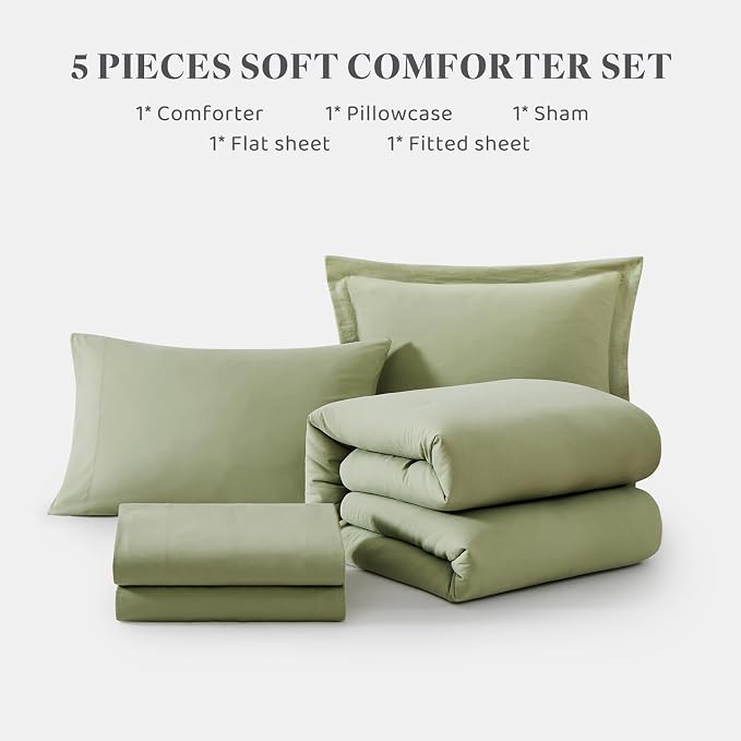 WRENSONGE Twin/Twin XL Comforter Set- 5 Pieces Sage Green Bed in a Bag - Image 8