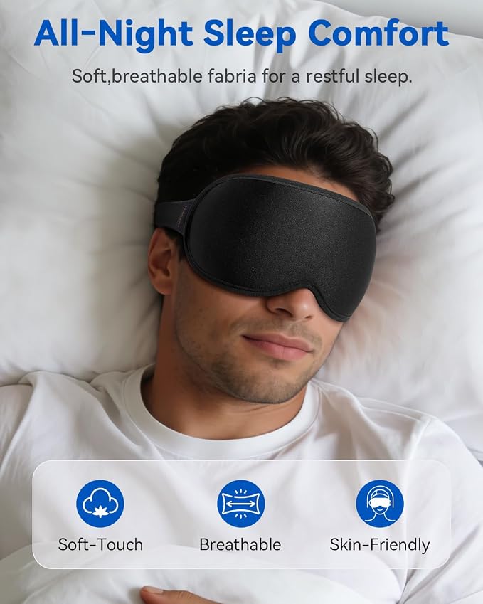Weighted Blackout Sleep Mask for Men, 3D Contoured Zero Eye Pressure, - Image 7