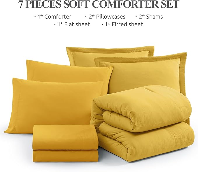 WRENSONGE Queen Comforter Set- 7 Pieces Soft Yellow Bed in a Bag Queen - Image 7