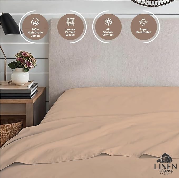 Linen Home 100% Cotton Percale Weave Fitted Sheet, Full Size, Brushed Rose - Image 3