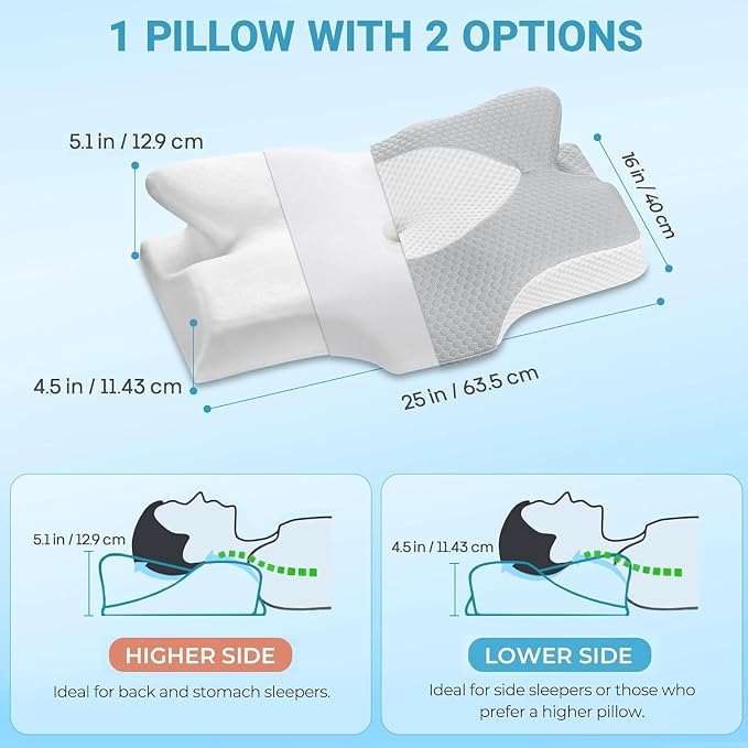 Elviros Cervical Memory Foam Pillow, 2 Pack Pillows - Image 2