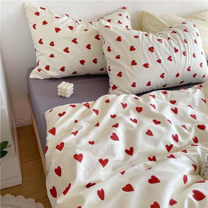 Nayoroom Heart Duvet Cover Full Size Cute Red Love Heart Printed on White - Image 6